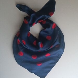Vintage Navy and Fuchsia Red Polka Dot Pattern Silk Scarf